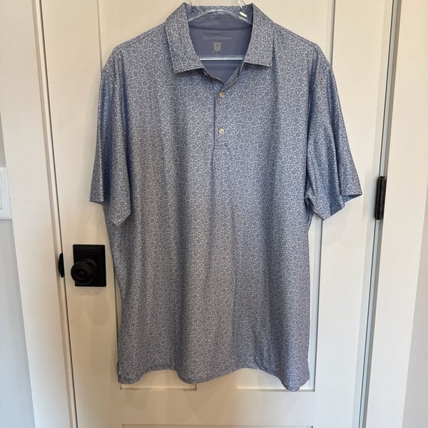 Hickey Freeman Golf Blue Floral Print Performance Polo Shirt - Size Large