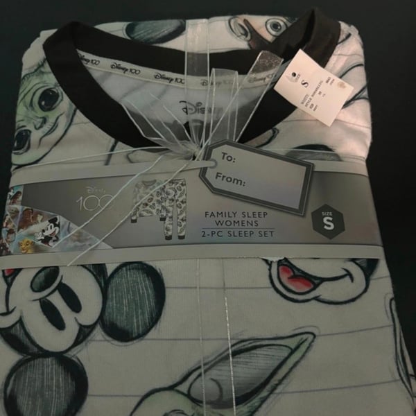 Disney 100 Women's 2-Piece Family Sleep Set Mickey Mouse Grogu Sketch Print Size S