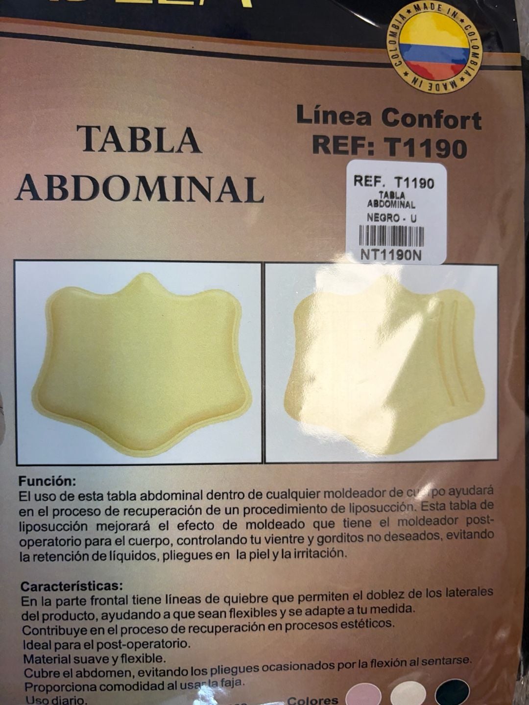 Fajas Isabela T1190 Post-Surgical Abdominal Board, Black, Universal Size 8