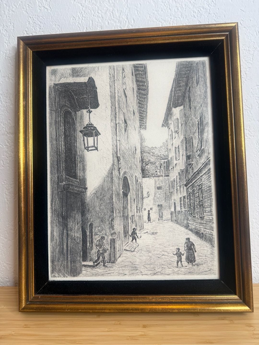 Sziklay B. Signed Architectural Street Scene Etching Framed 3