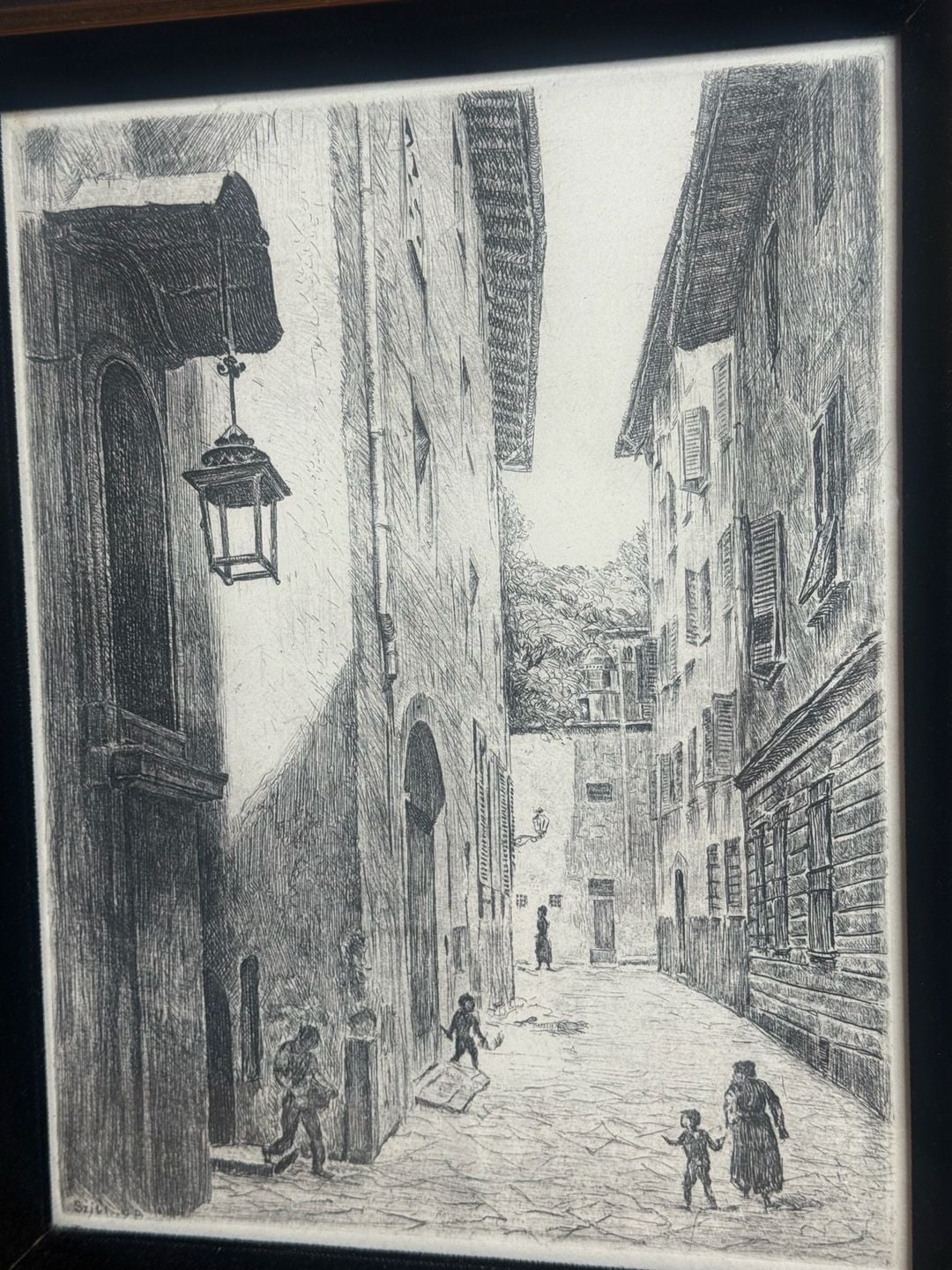 Sziklay B. Signed Architectural Street Scene Etching Framed 4