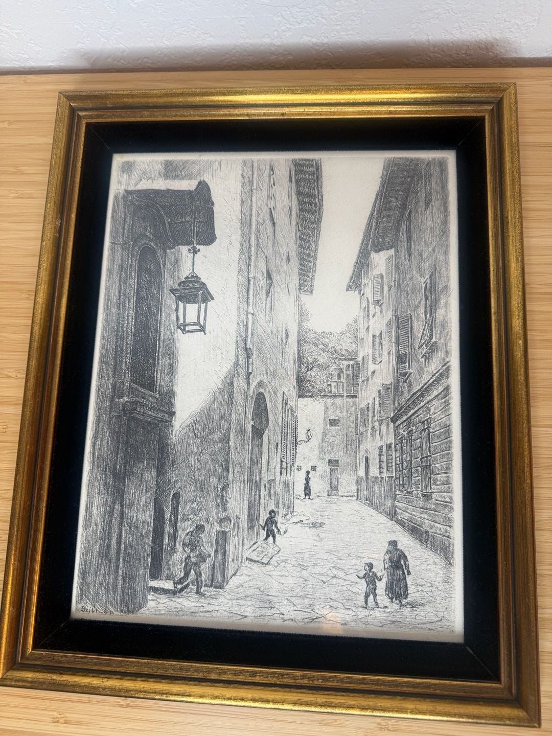 Sziklay B. Signed Architectural Street Scene Etching Framed 9