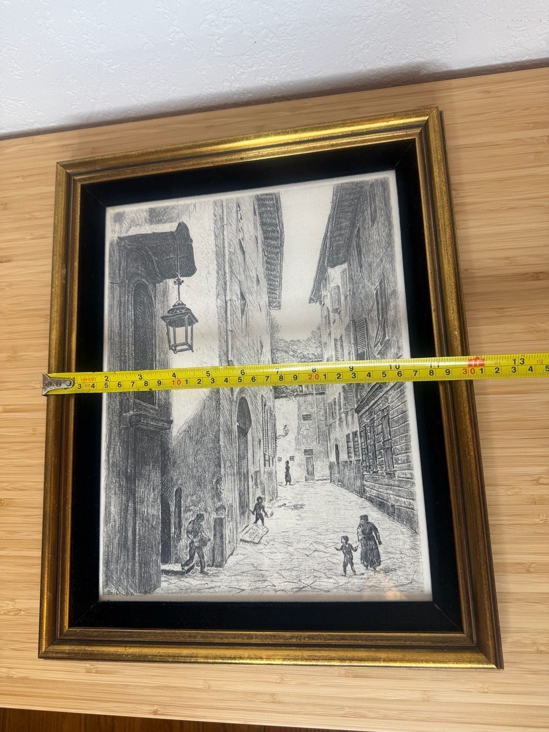 Sziklay B. Signed Architectural Street Scene Etching Framed 10