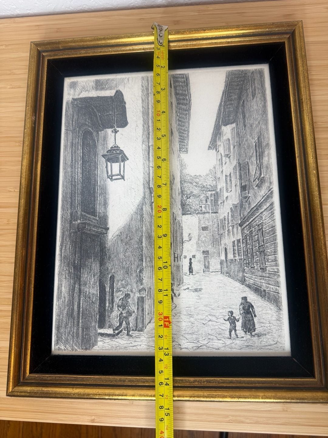 Sziklay B. Signed Architectural Street Scene Etching Framed 11
