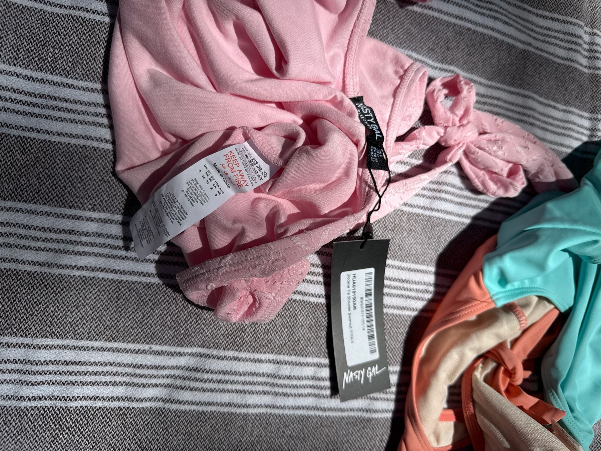 Nasty Gal Swim Bundle: Pink Tie-Shoulder NWT & Color-Block Cut-Out US 2 12