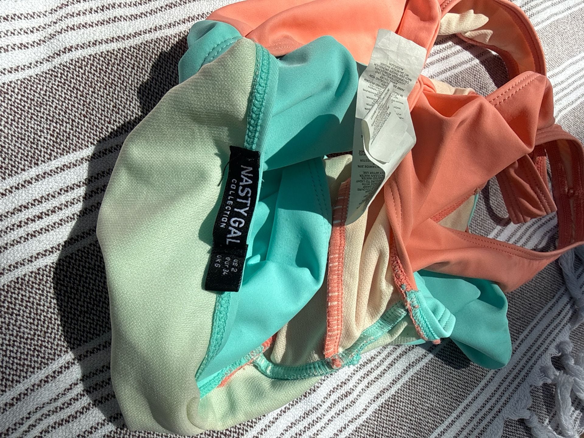 Nasty Gal Swim Bundle: Pink Tie-Shoulder NWT & Color-Block Cut-Out US 2 13