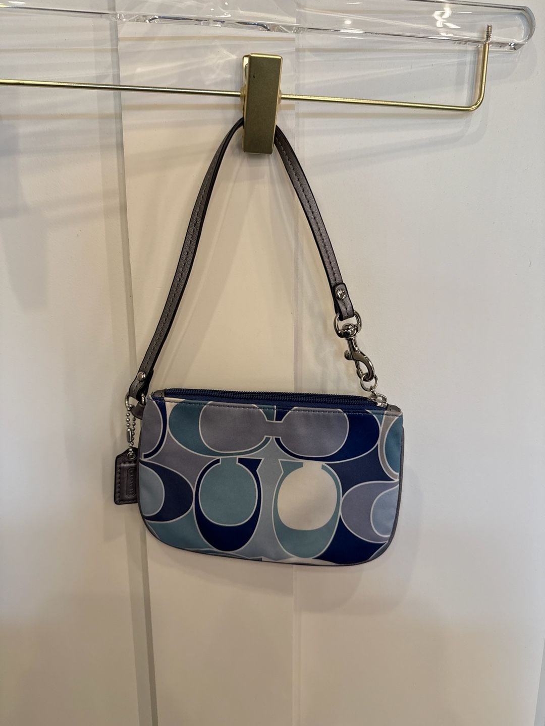 Coach Blue Optic Signature Large C Satin Wristlet Pouch 2