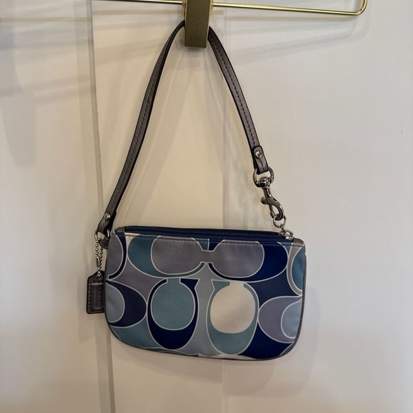 Coach Blue Optic Signature Large C Satin Wristlet Pouch