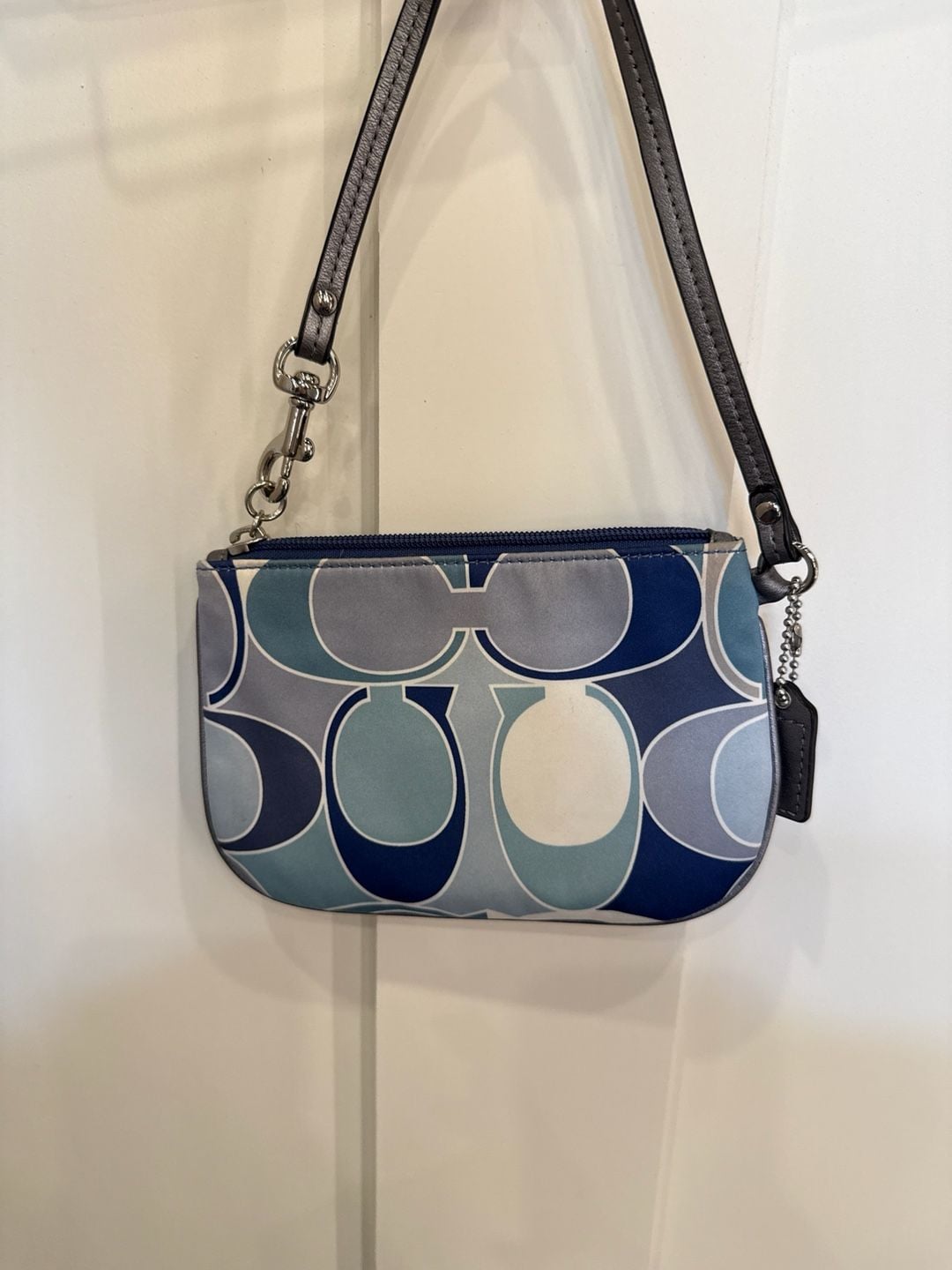 Coach Blue Optic Signature Large C Satin Wristlet Pouch 3