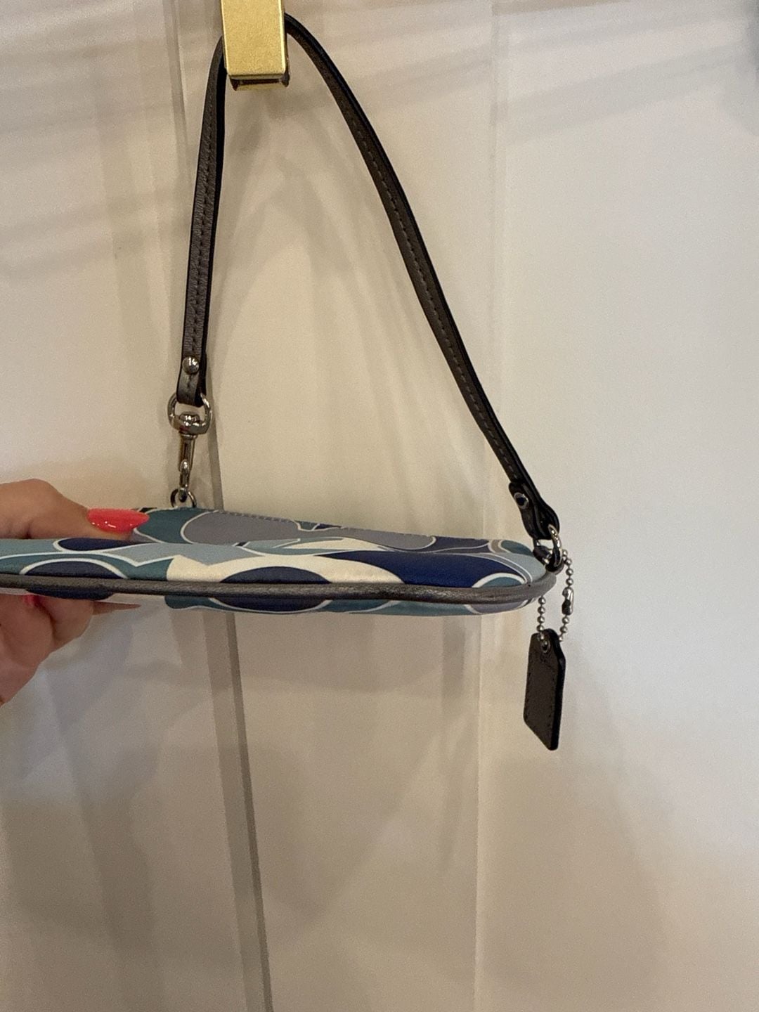 Coach Blue Optic Signature Large C Satin Wristlet Pouch 4