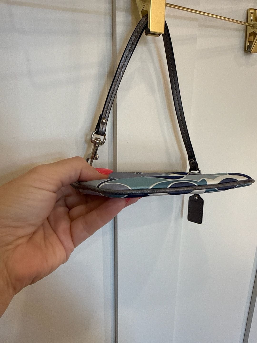 Coach Blue Optic Signature Large C Satin Wristlet Pouch 5