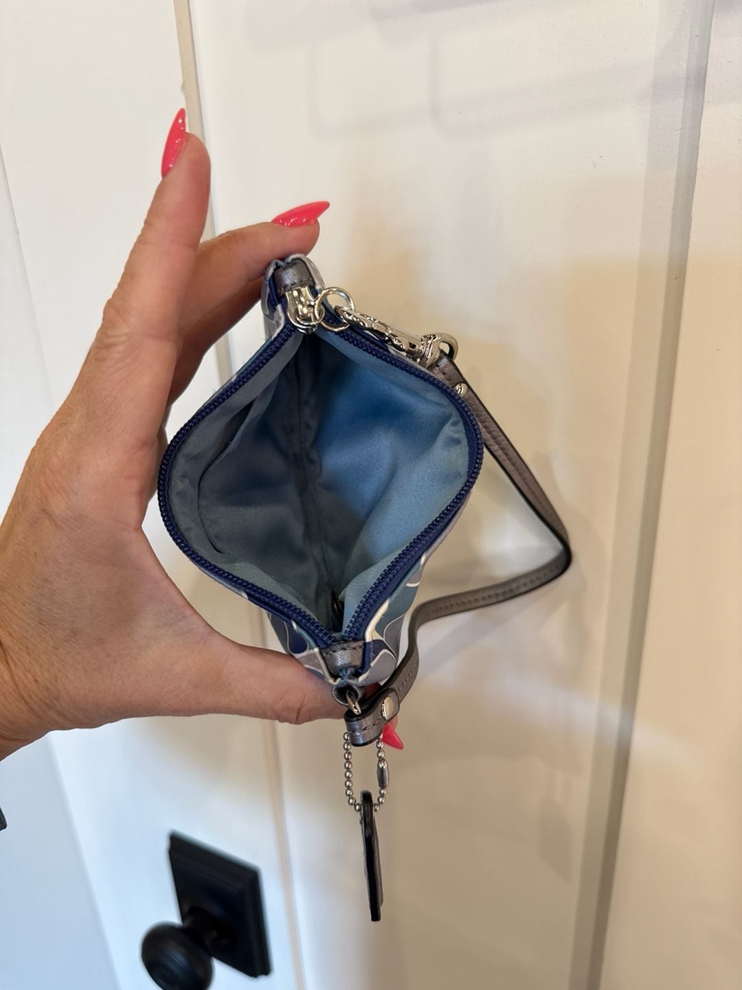 Coach Blue Optic Signature Large C Satin Wristlet Pouch 6