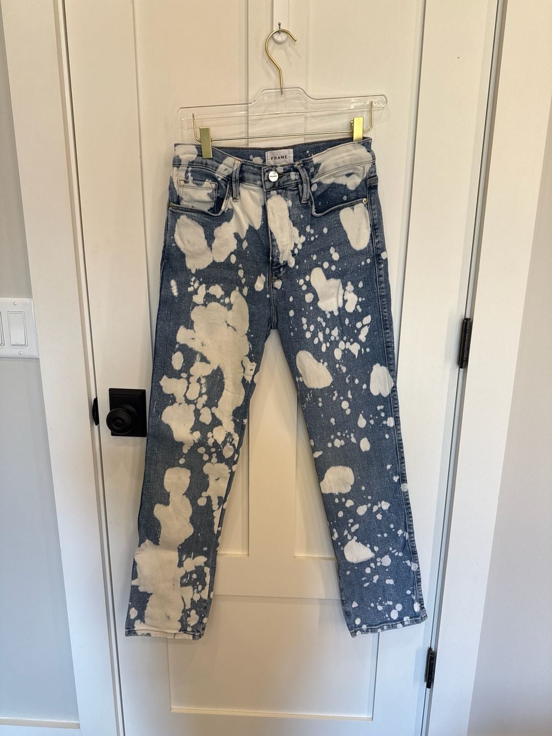FRAME Le Sylvie Slender Straight Bleach Splatter Jeans Size 28 2