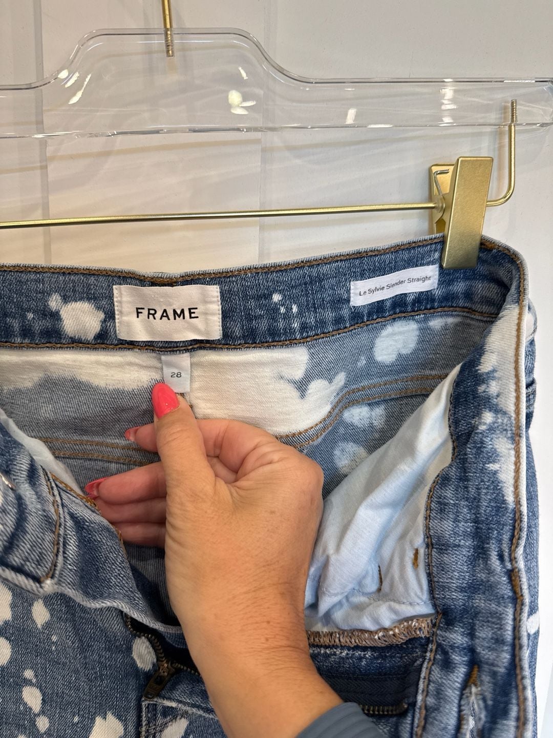 FRAME Le Sylvie Slender Straight Bleach Splatter Jeans Size 28 6