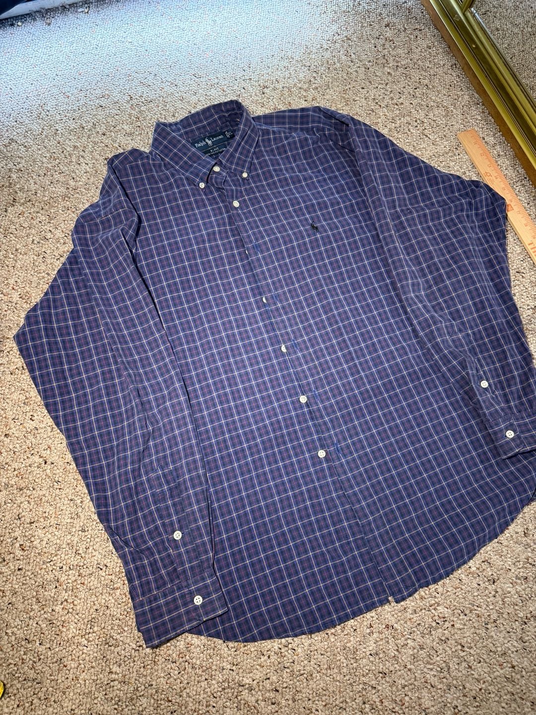 90s Ralph Lauren Blake XL Blue Plaid Button Down Shirt 100% Two-Ply Cotton 2