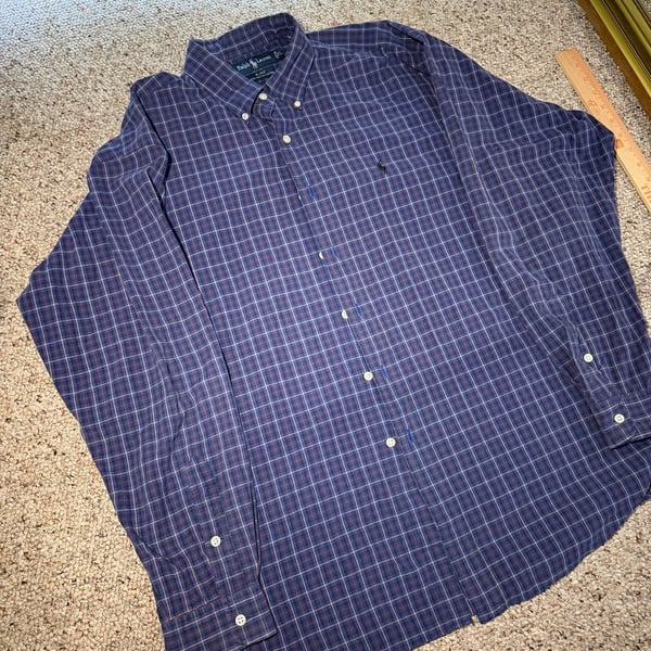 90s Ralph Lauren Blake XL Blue Plaid Button Down Shirt 100% Two-Ply Cotton