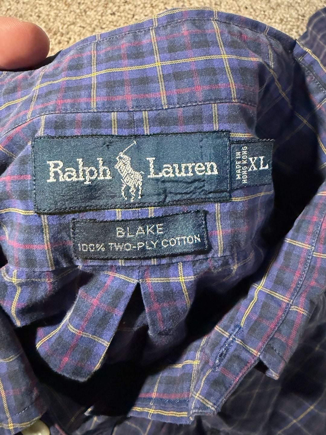 90s Ralph Lauren Blake XL Blue Plaid Button Down Shirt 100% Two-Ply Cotton 4