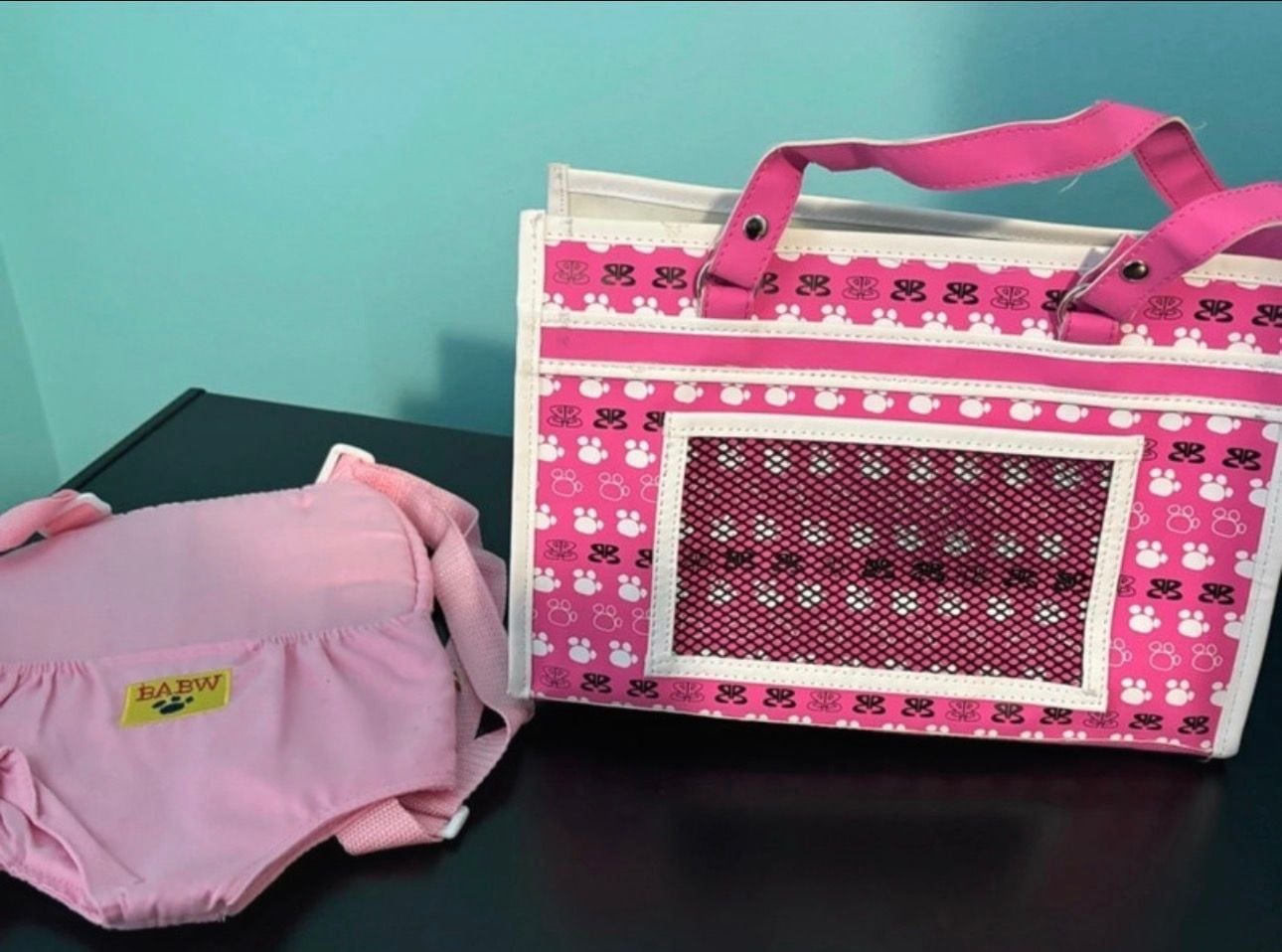 Build-A-Bear Workshop Pink Paw Print Travel Carrier Bag and Plush Carrier Harness Set 1