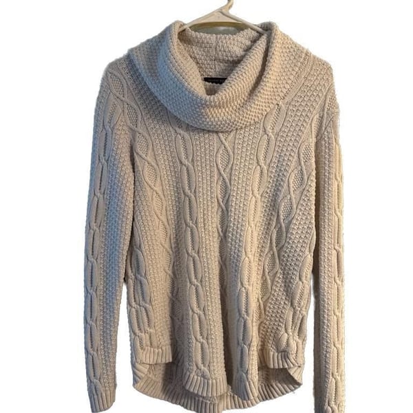 Jeanne Pierre Cream Cable Knit Cowl Neck Sweater Size M