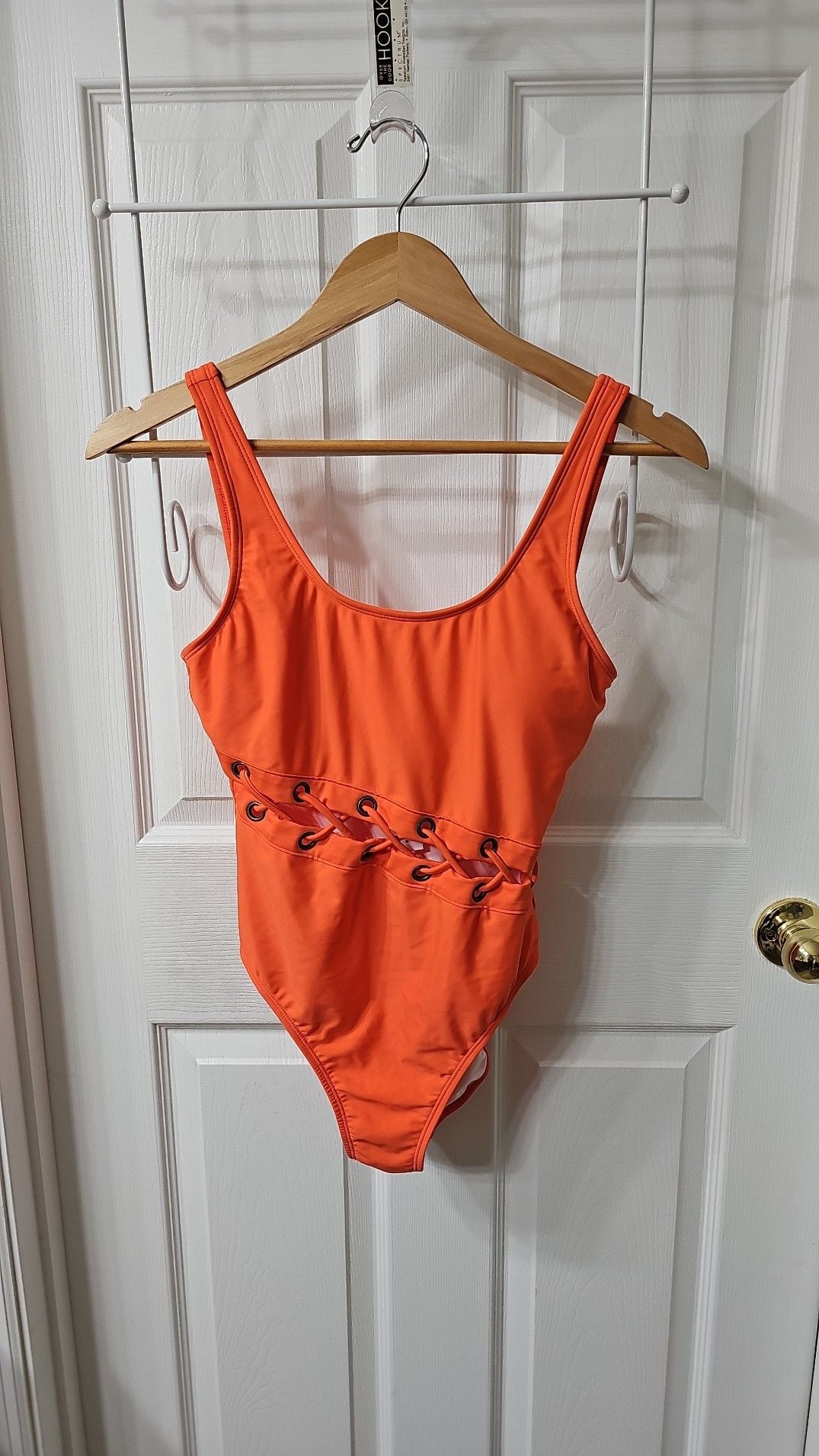 Salt + Cove Orange Laced Grommet One-Piece Swimsuit, Size M 1