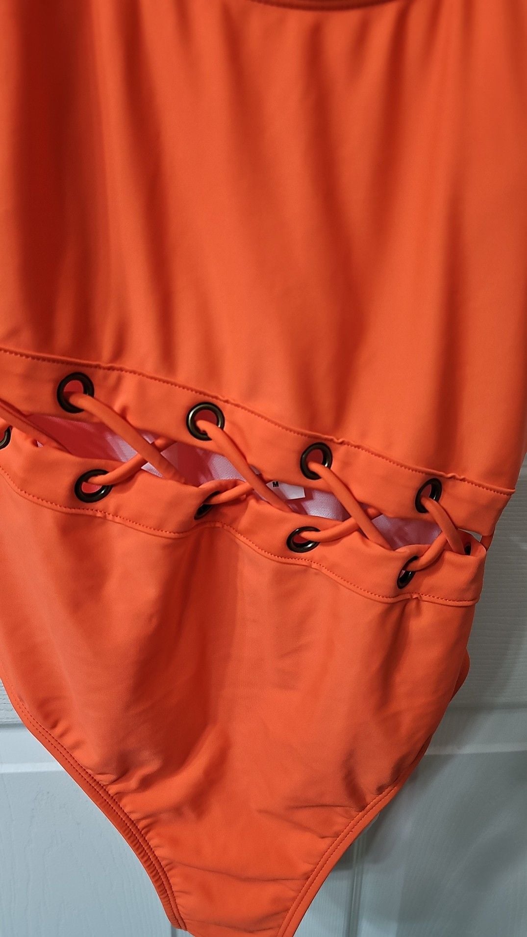 Salt + Cove Orange Laced Grommet One-Piece Swimsuit, Size M 2
