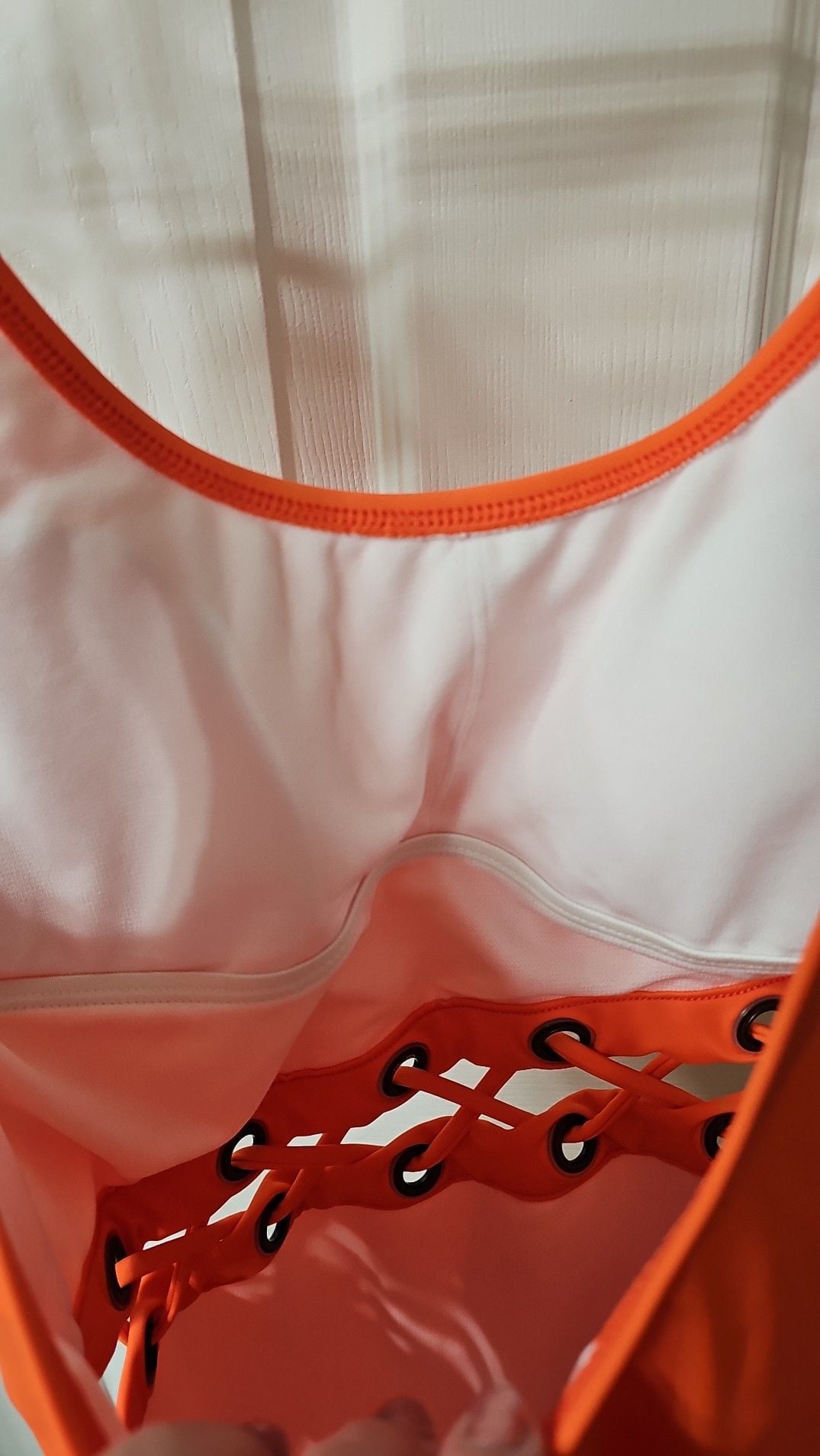 Salt + Cove Orange Laced Grommet One-Piece Swimsuit, Size M 5
