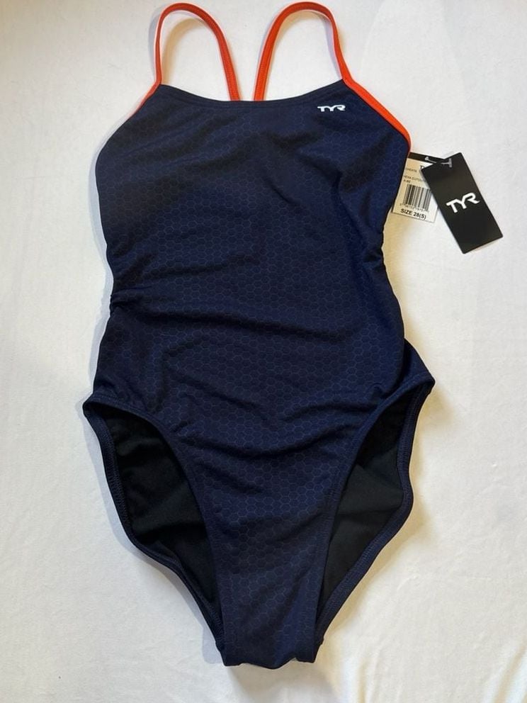 TYR Women's Hexa Cutoutfit Swimsuit Navy/Orange Size 28(S)
C16 1