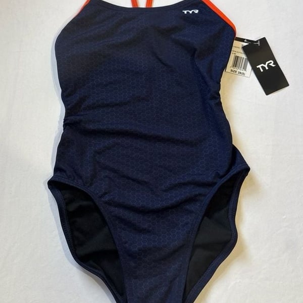 TYR Women's Hexa Cutoutfit Swimsuit Navy/Orange Size 28(S)
C16