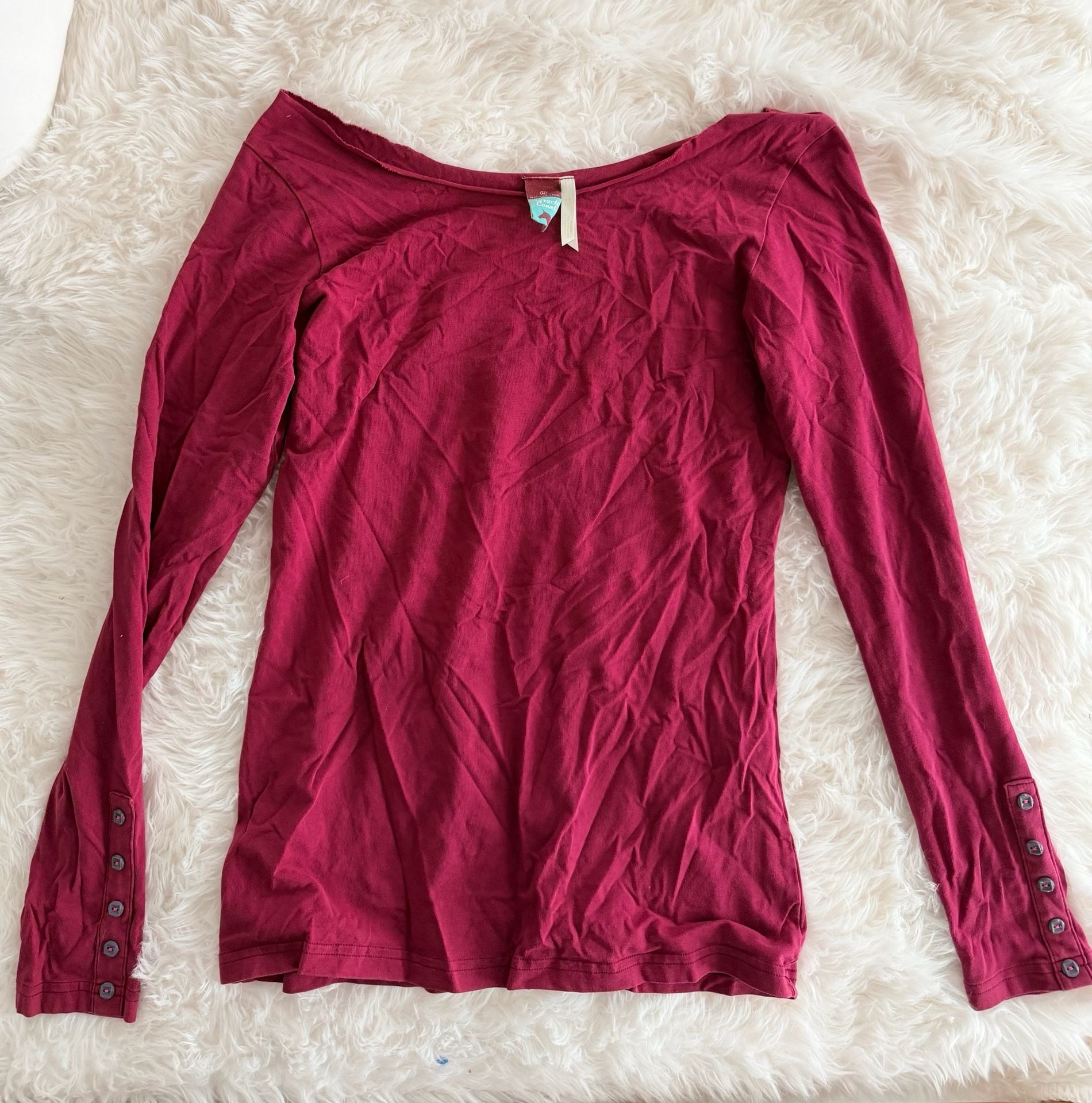 Matilda Jane Character Counts Maroon Long Sleeve Button Cuff Top Size M 2