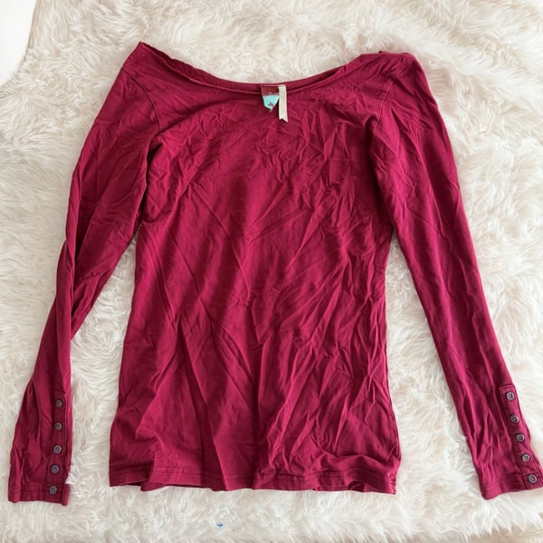 Matilda Jane Character Counts Maroon Long Sleeve Button Cuff Top Size M