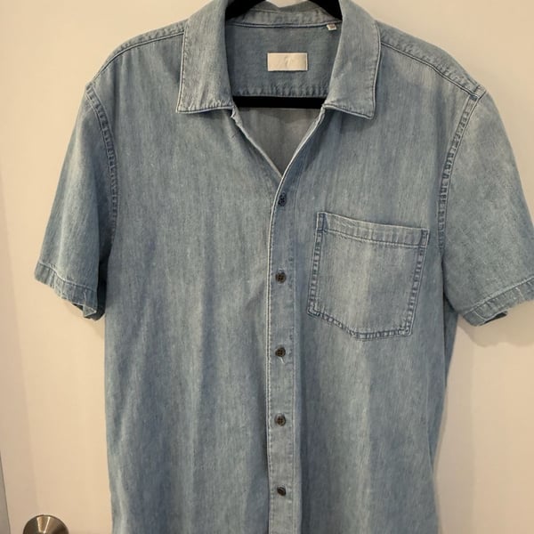 7 For All Mankind Men's Light Wash Short Sleeve Denim Shirt Size L