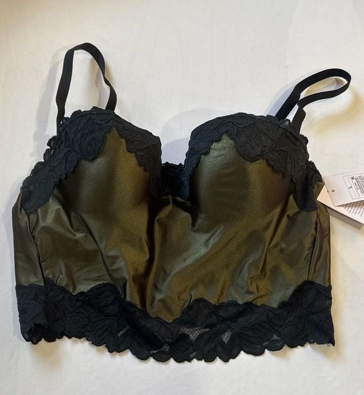Satin and Lace Longline Bralette, Moss Green, Size L
C16 1