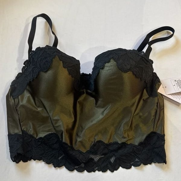 Satin and Lace Longline Bralette, Moss Green, Size L
C16