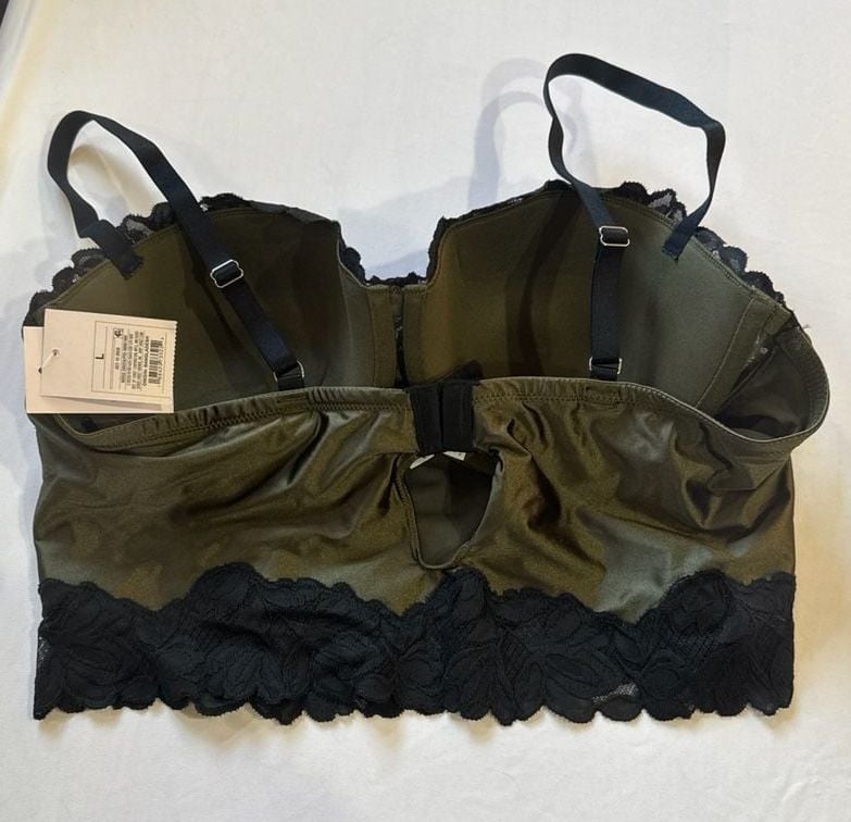 Satin and Lace Longline Bralette, Moss Green, Size L
C16 3