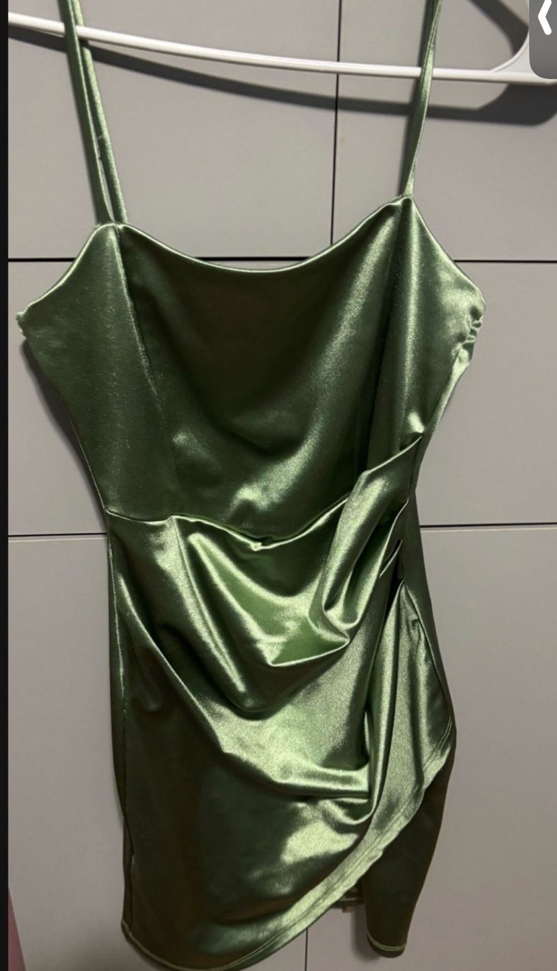 Sage Green Satin Ruched Wrap Hem Mini Dress 2