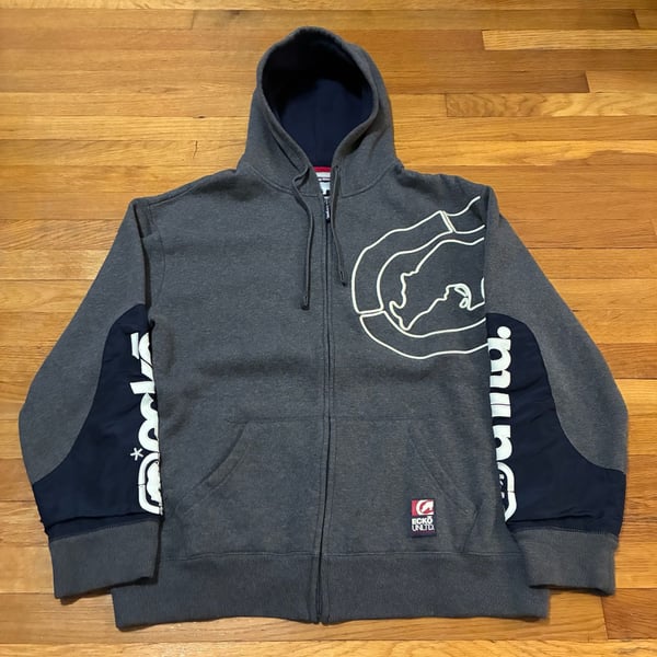 Ecko Unltd. Vintage Y2K Full Zip Hoodie Grey Navy Blue XL