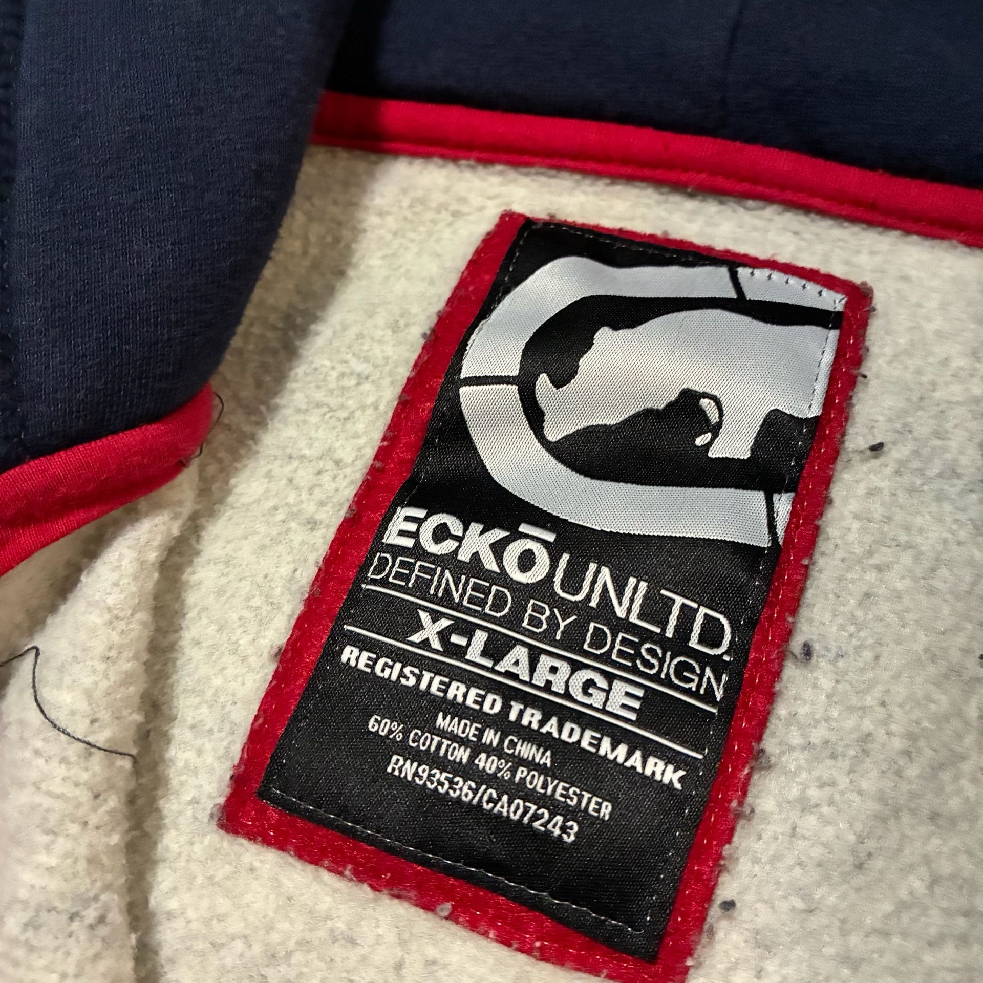 Ecko Unltd. Vintage Y2K Full Zip Hoodie Grey Navy Blue XL 7