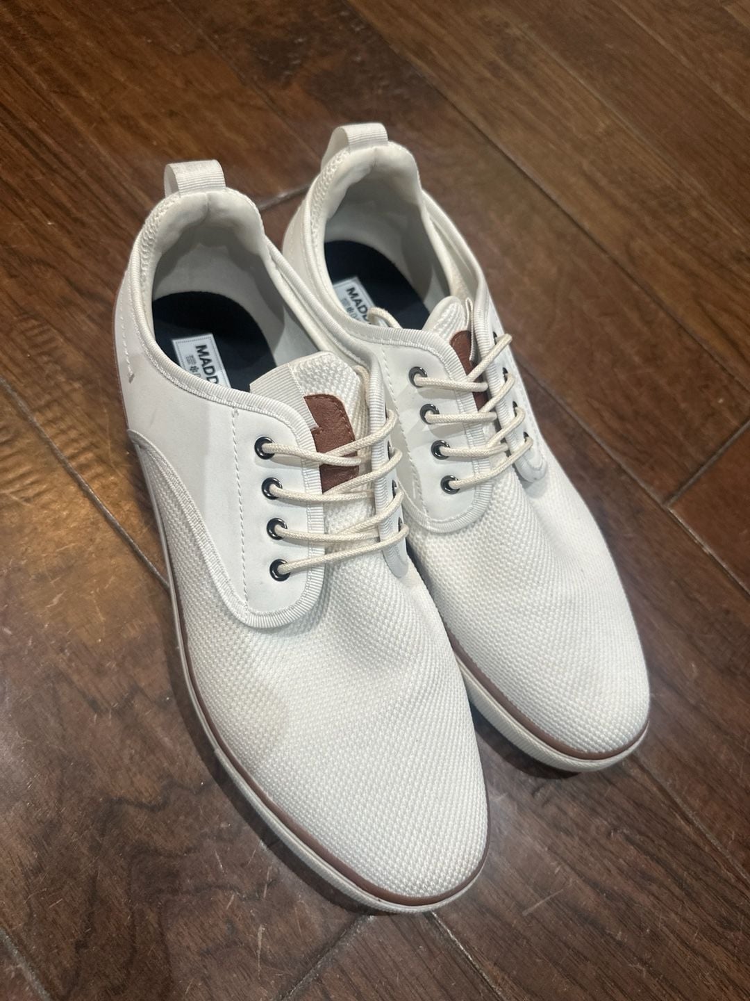 Madden Men's White Mesh Lace-Up Sneakers with Brown Accents Size 12 3
