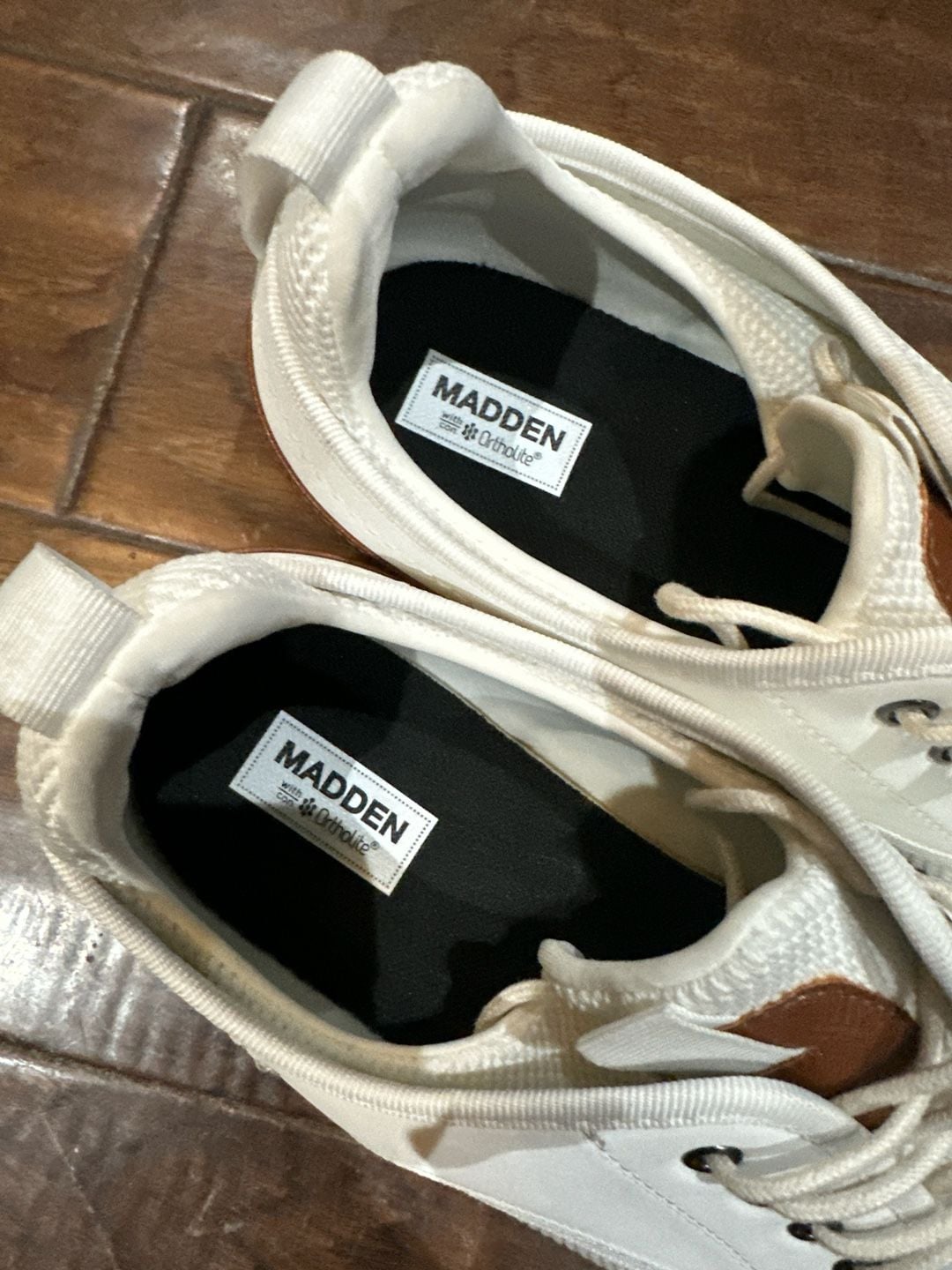 Madden Men's White Mesh Lace-Up Sneakers with Brown Accents Size 12 4