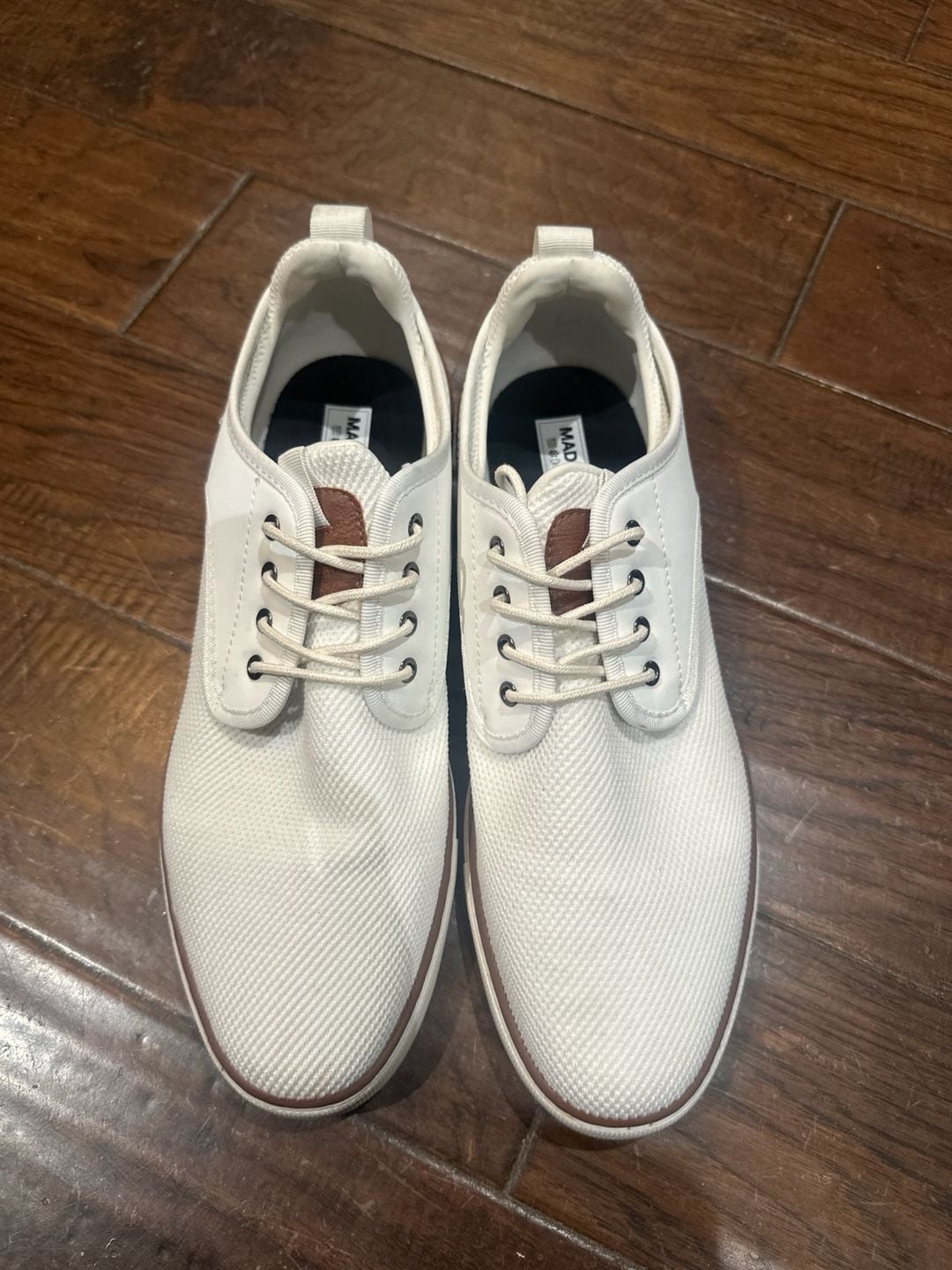 Madden Men's White Mesh Lace-Up Sneakers with Brown Accents Size 12 6