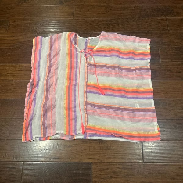 Penti Striped Lace-Up Beach Cover-Up Kaftan Size S/M