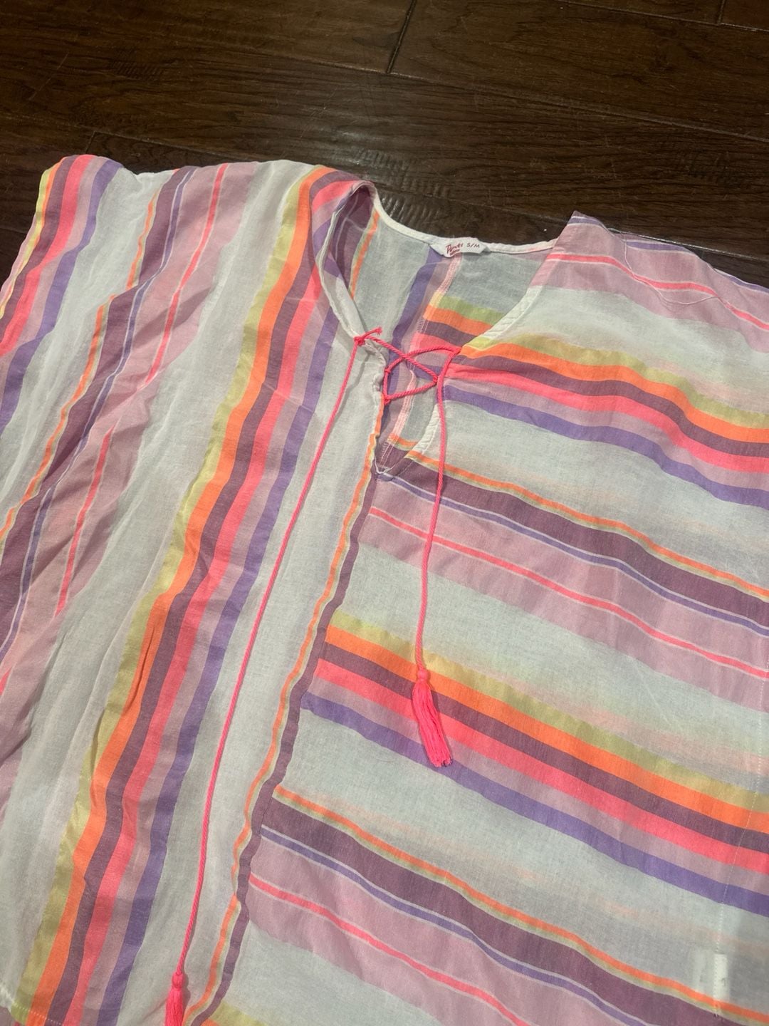 Penti Striped Lace-Up Beach Cover-Up Kaftan Size S/M 3