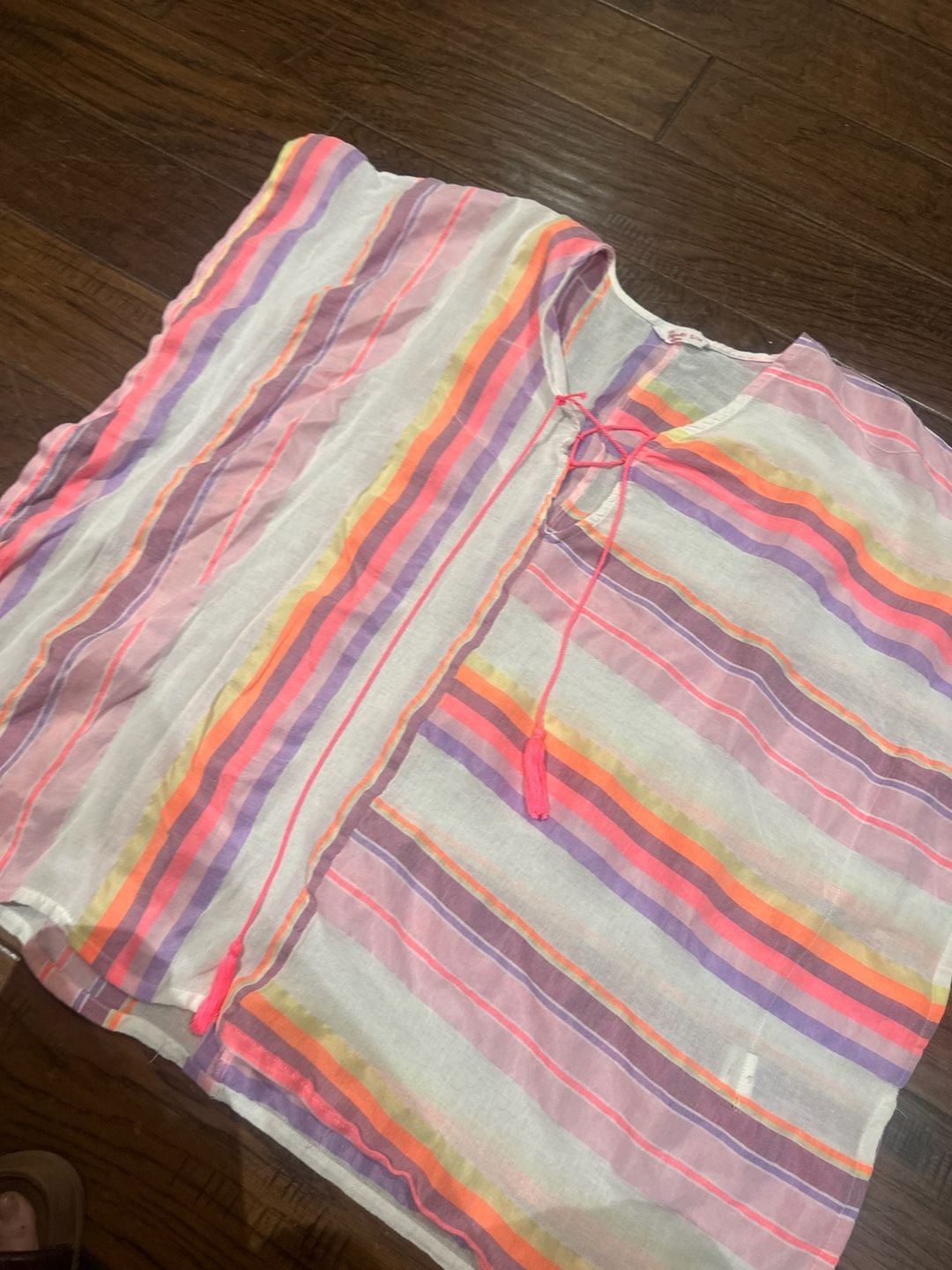 Penti Striped Lace-Up Beach Cover-Up Kaftan Size S/M 5
