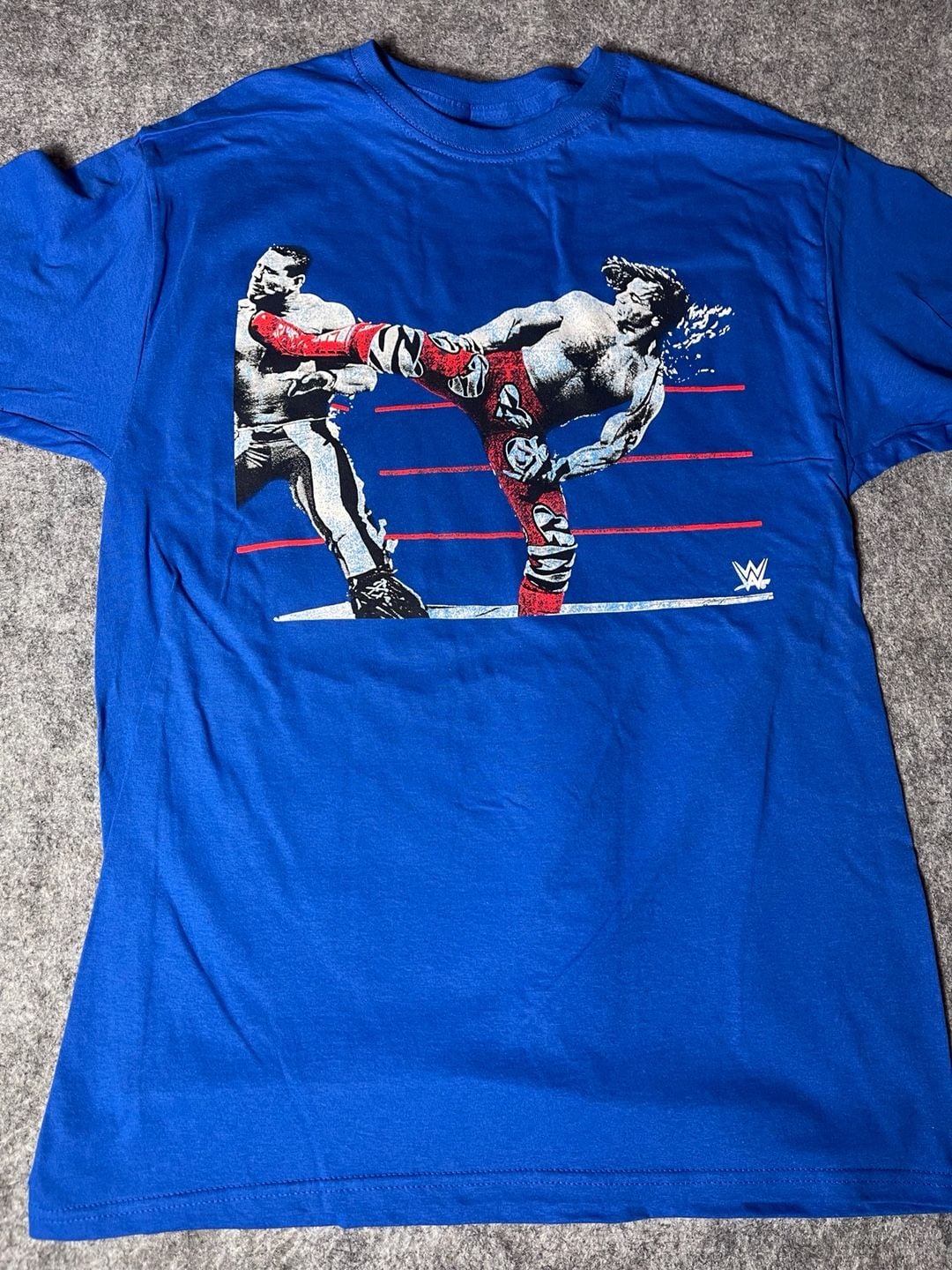 WWE Legends Shawn Michaels vs Kurt Angle WrestleMania 21 T-Shirt Blue Size M 2