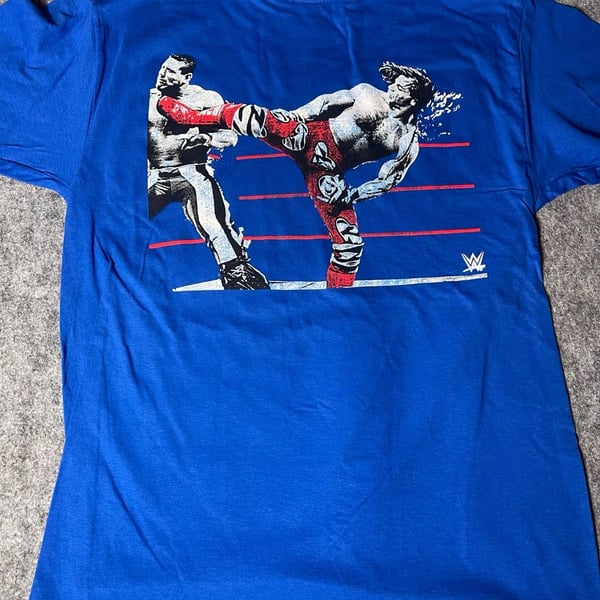 WWE Legends Shawn Michaels vs Kurt Angle WrestleMania 21 T-Shirt Blue Size M