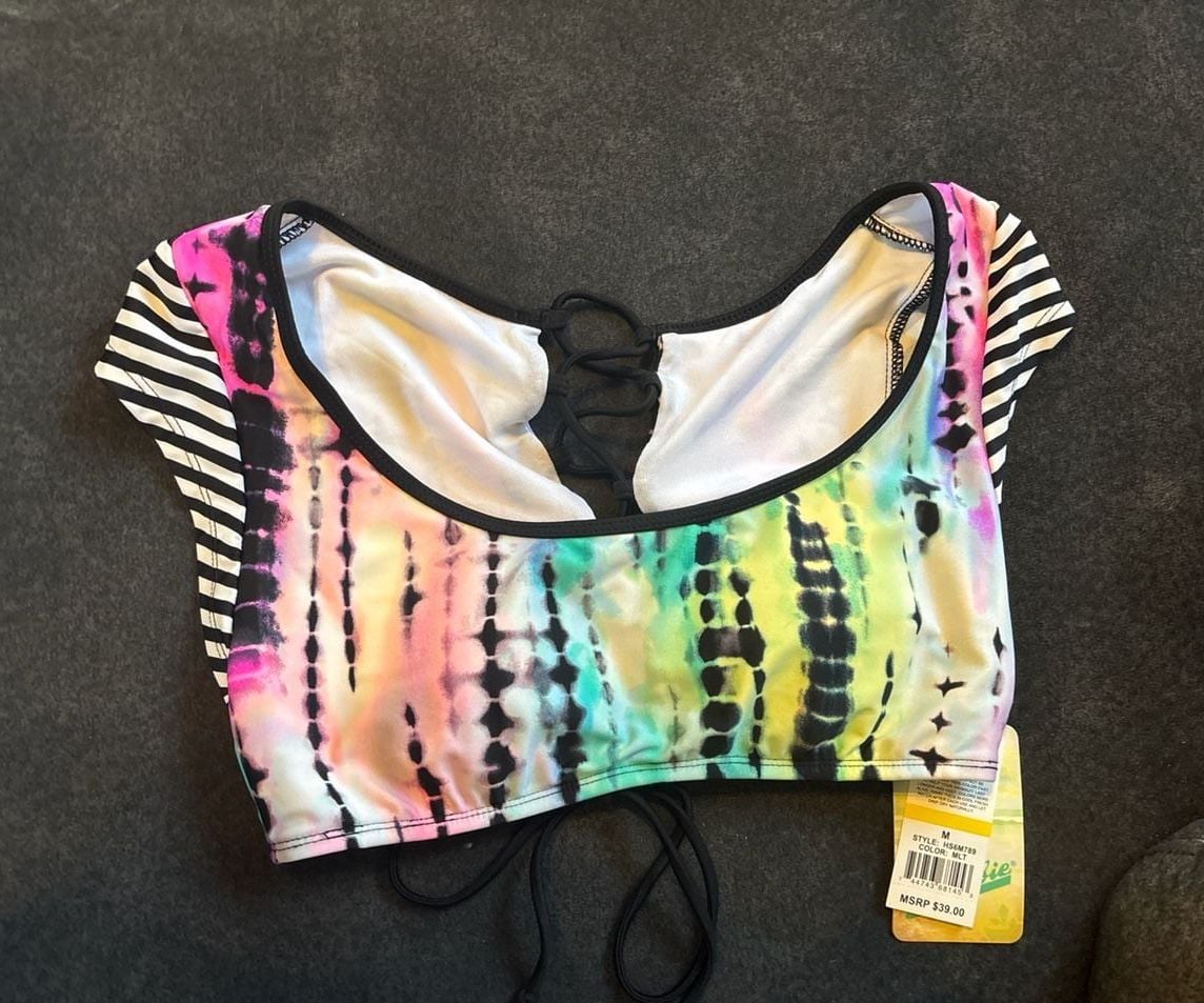 Hobie Tie-Dye and Striped Lace-Up Bikini Set Size M 2