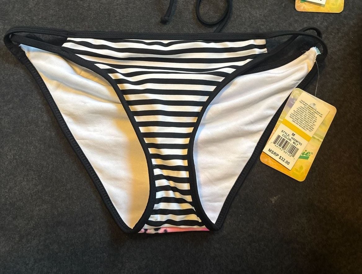 Hobie Tie-Dye and Striped Lace-Up Bikini Set Size M 3
