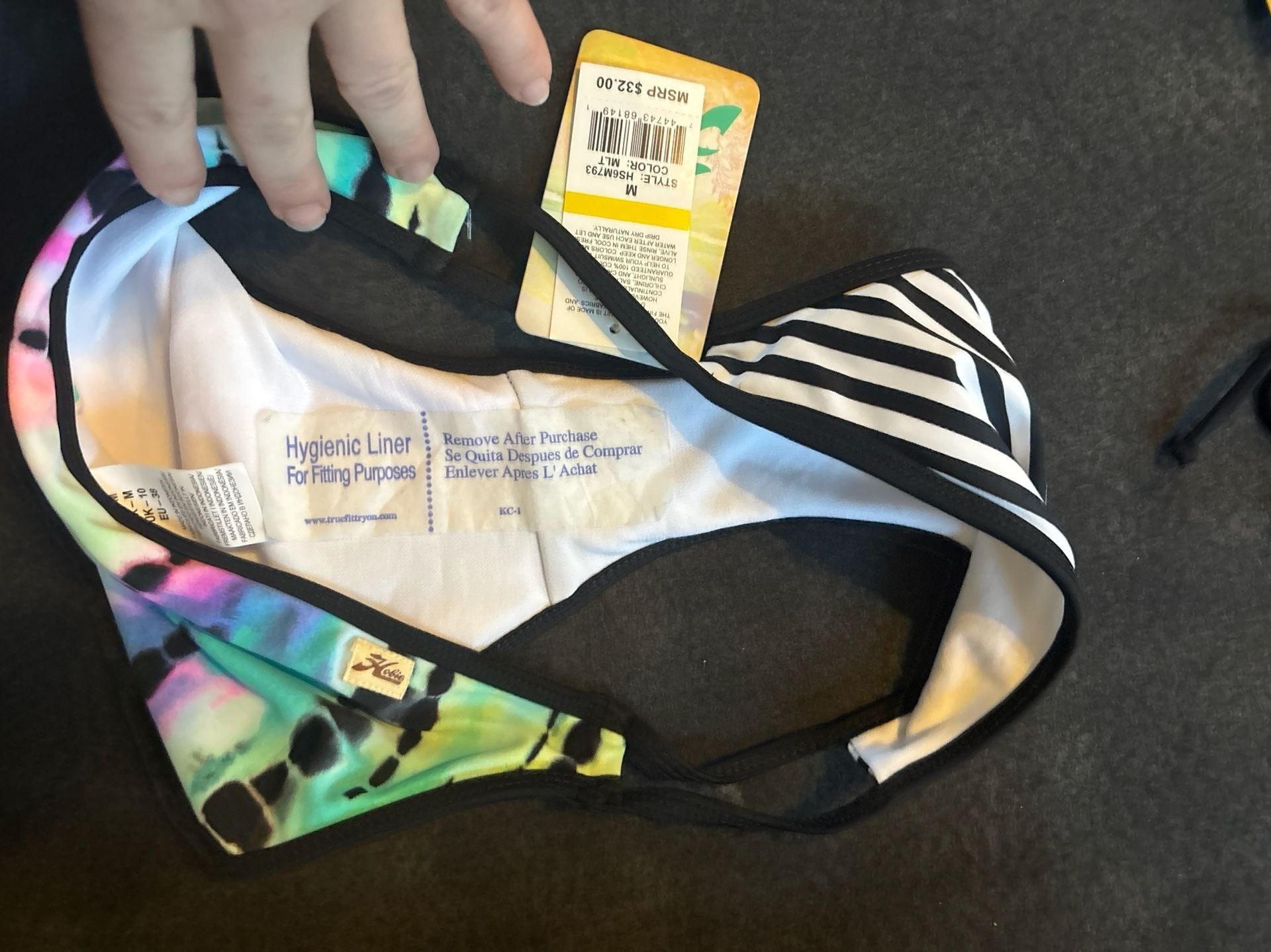 Hobie Tie-Dye and Striped Lace-Up Bikini Set Size M 8
