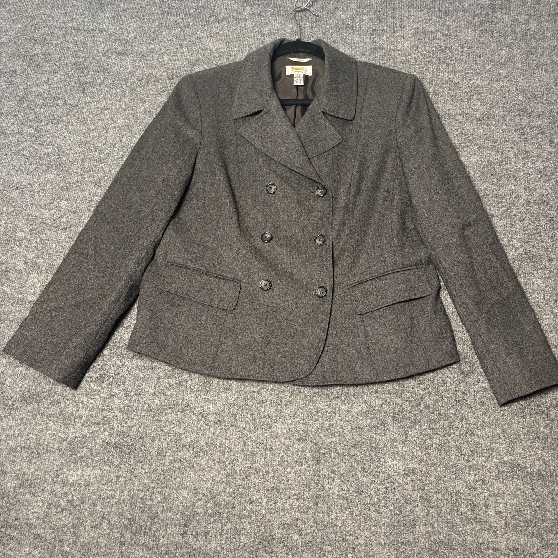 Talbots Double Breasted Blazer Women 14P Grey Italian Fabric 100% Wool Career 2
