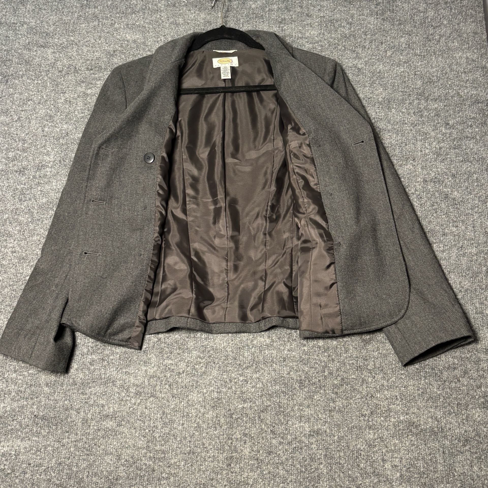 Talbots Double Breasted Blazer Women 14P Grey Italian Fabric 100% Wool Career 4